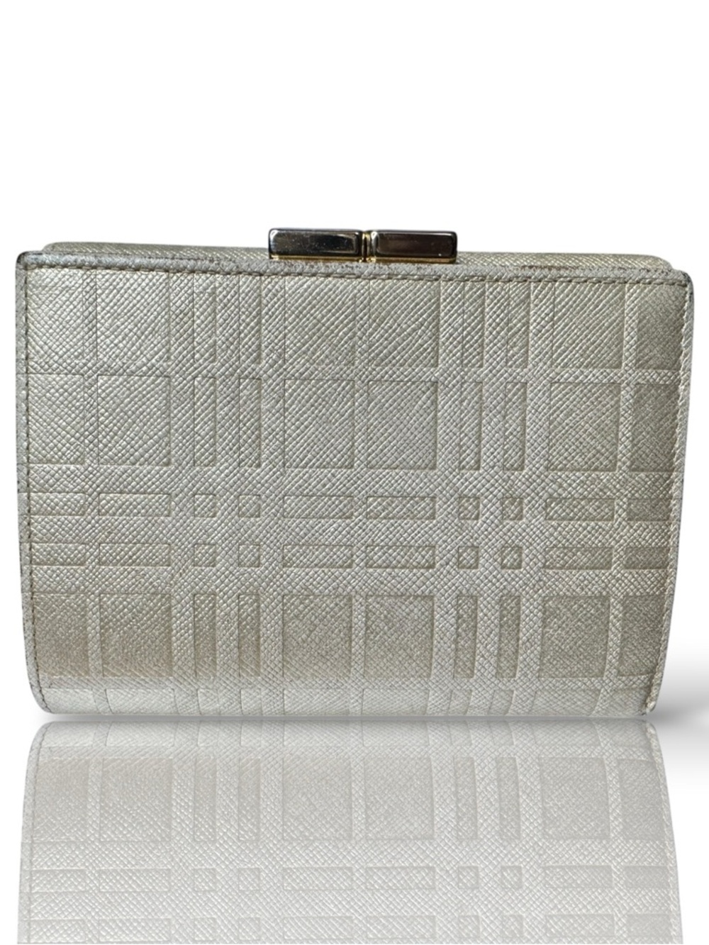 Burberry Silver Embossed Check Fold-Over Wallet - Picture 2 of 11